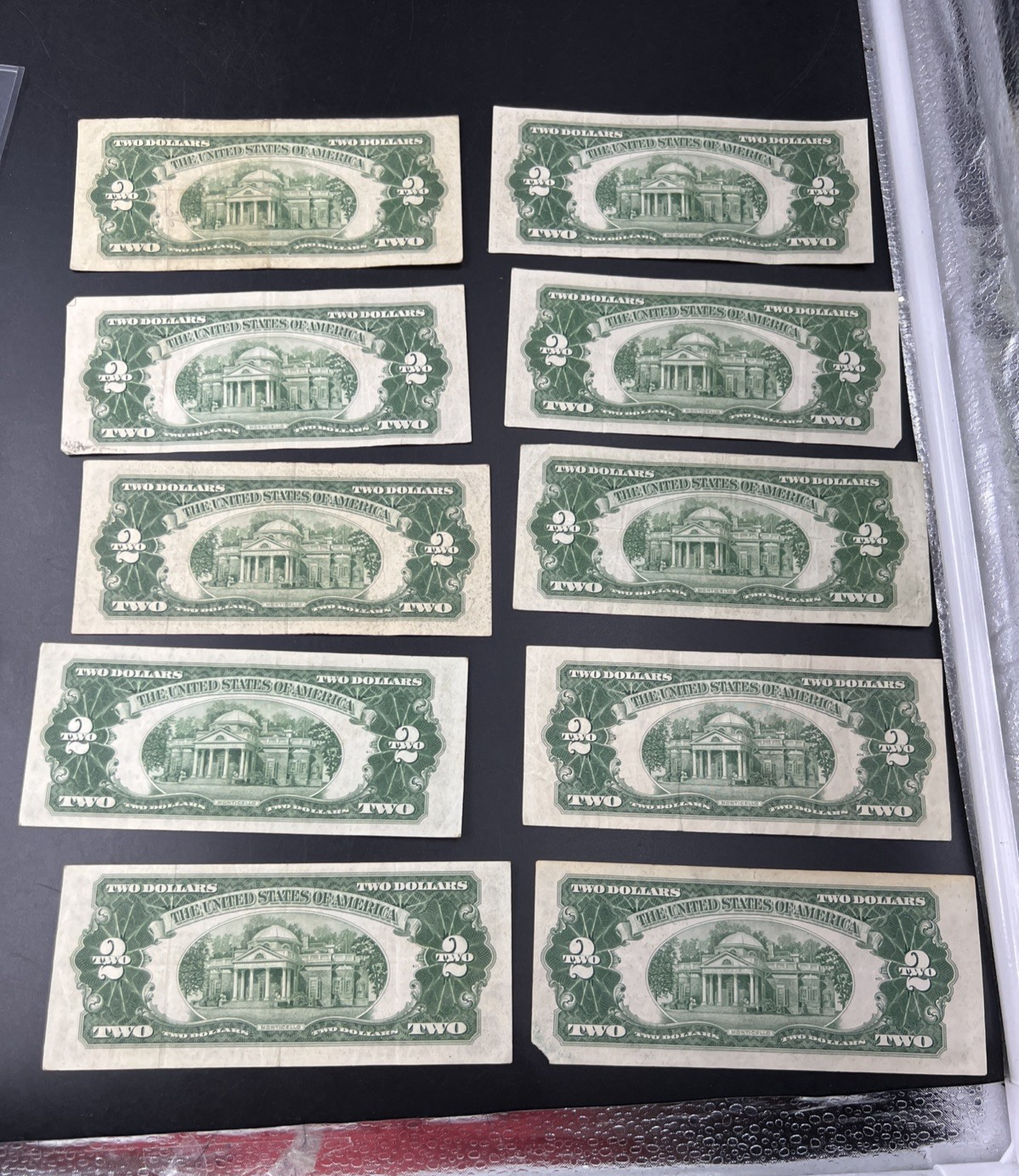 Lot of 10 1953 $2 USN Red Seal Legal Tender Bills VG Very Good + Circ #761