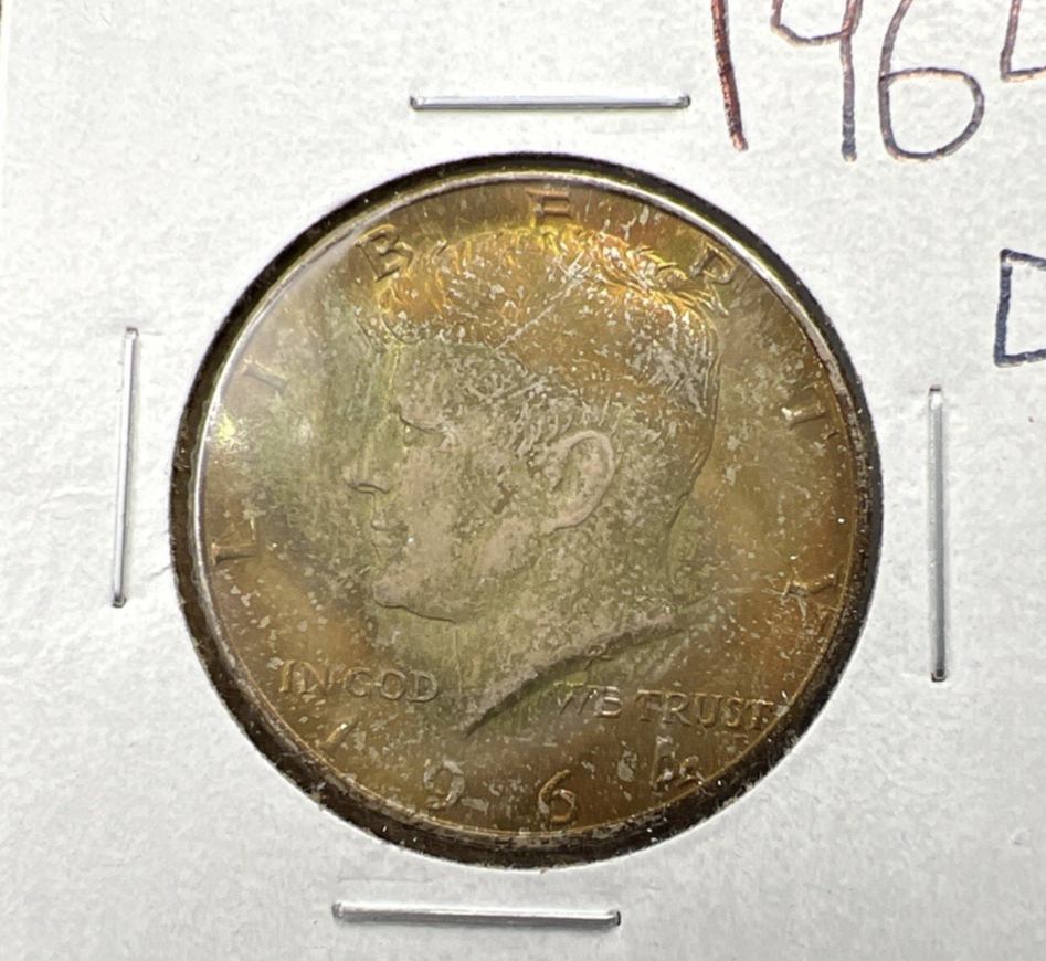 1964 D 50c Kennedy 90% Silver Half Dollar Coin BU NC Neat Toning Obverse SK#1