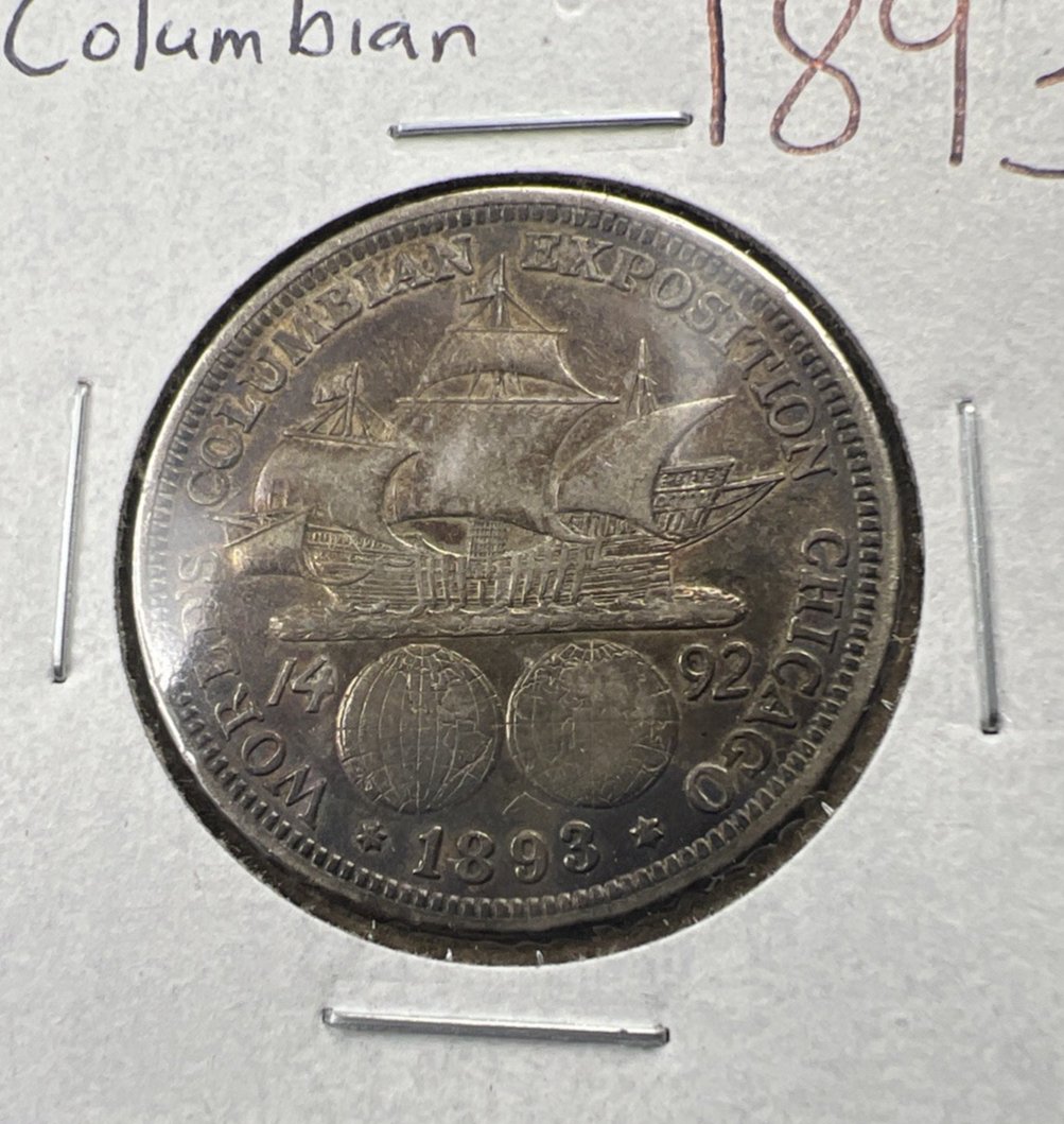 1893 50c Columbian Exposition Chicago World's Fair Silver Half Dollar Coin XF EF