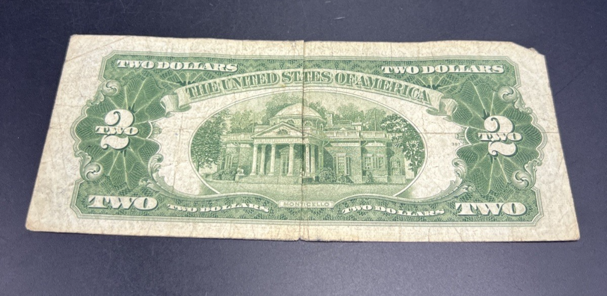 1928 G $2 Two Dollar Legal Tender United States Red Seal Note Very Circ #027