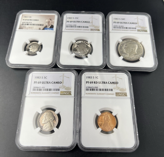 1983 S Complete 5 Coin Clad Proof Set NGC Graded PF69 UCAM