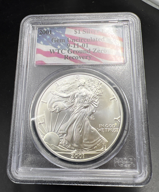 World Trade Center Recovery 2001 1 OZ ASE Ground Zero Silver Eagle PCGS Gem SK#D