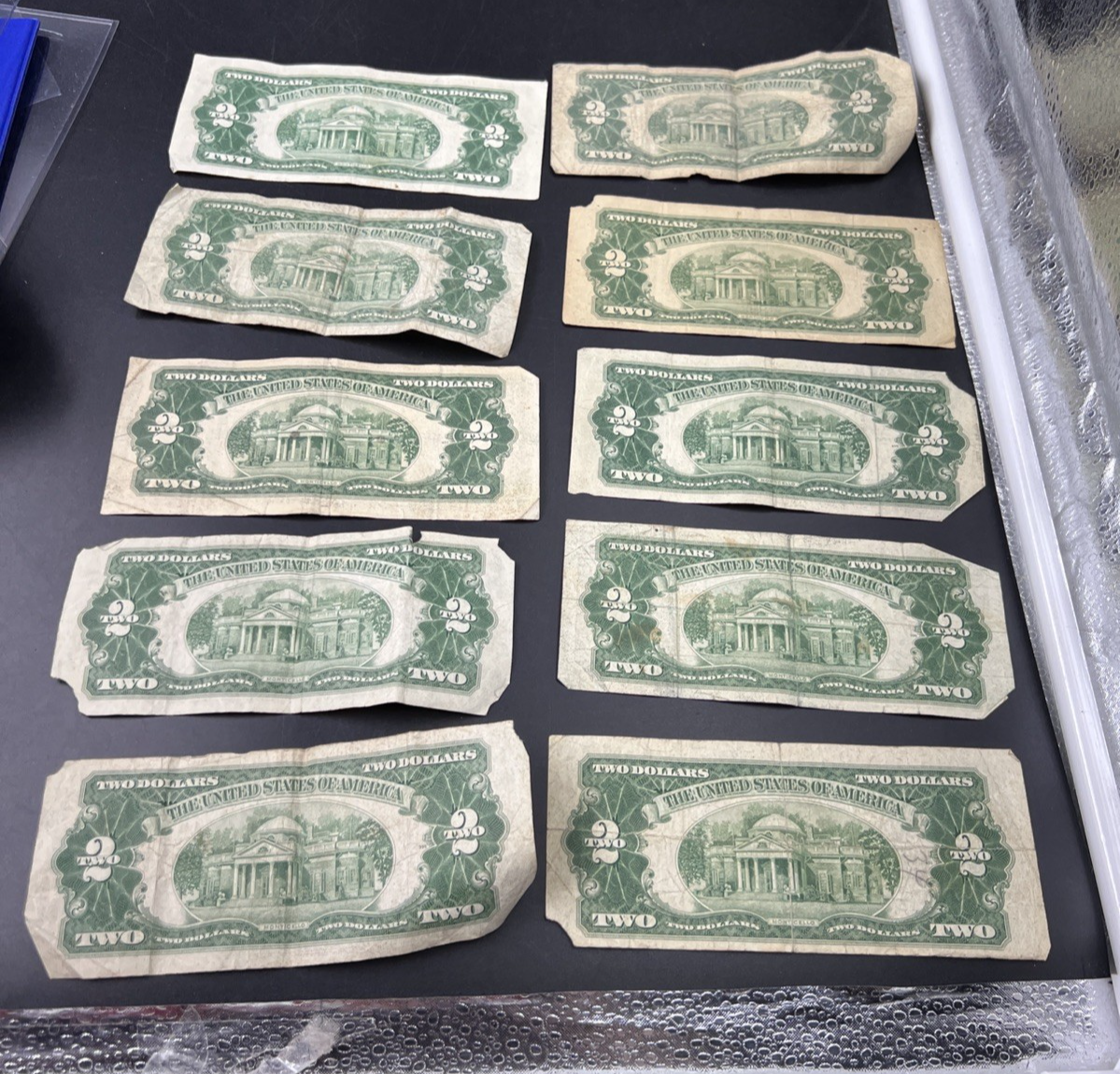Lot of 10 1953 $2 USN Red Seal Legal Tender Bills Very Circulated #269