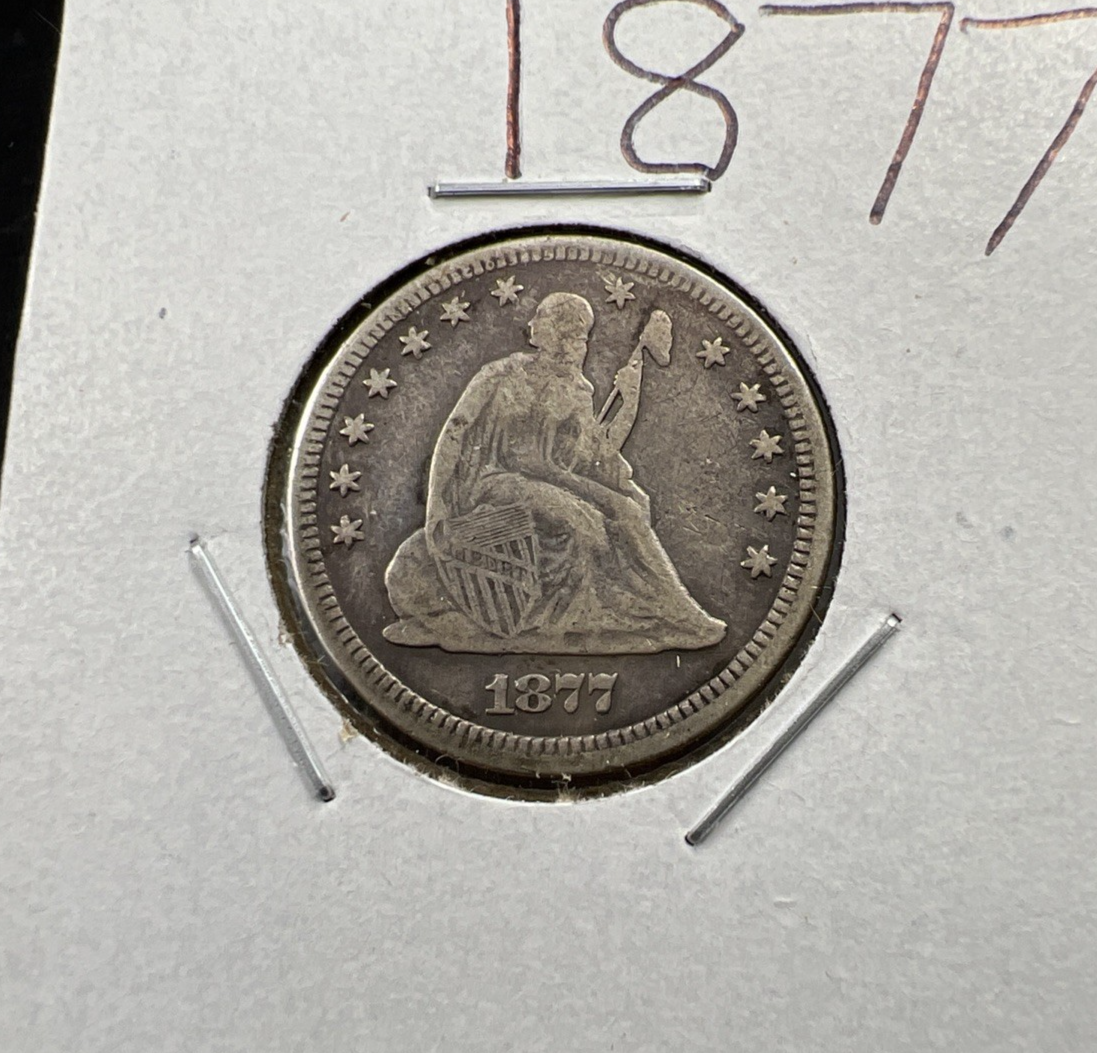 1877 P 25c Liberty Seated Quarter Coin VF Very Fine Circulated