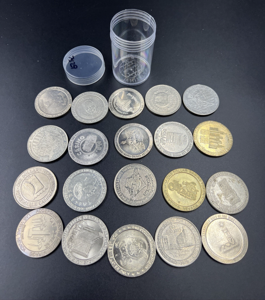 Lot of 20 $1 Casino Dollar Gaming Tokens Metal Circulated Conditions SKU#7529
