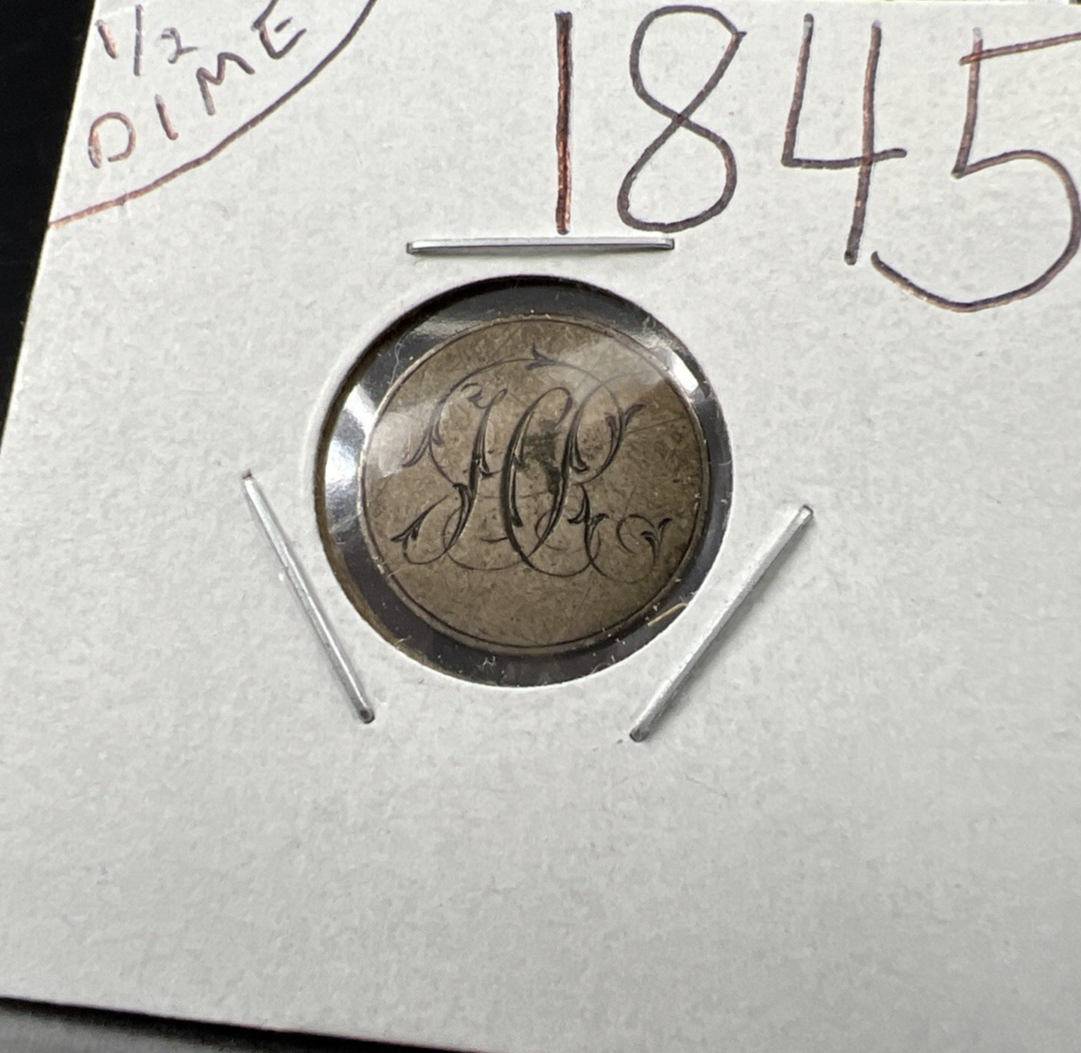 Engraved Love Token on 1845 5c Liberty Seated Silver Half Dime