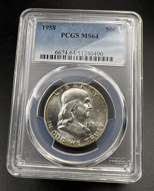 1958 P 50c Franklin Silver Half Dollar Coin PCGS MS64 CH BU Certified #90