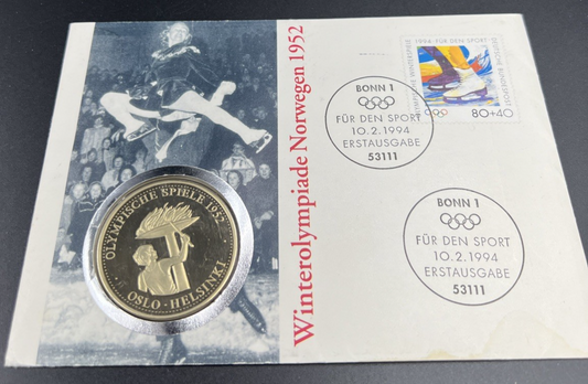 1993 Germany Olympic Medal Numisbrief 1952 Oslo Helsinki Winter Games Proof