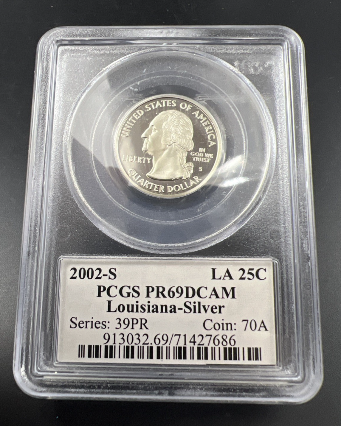 2002 S Proof Silver Louisiana Statehood Quarter Coin PCGS PR69 DCAM #686