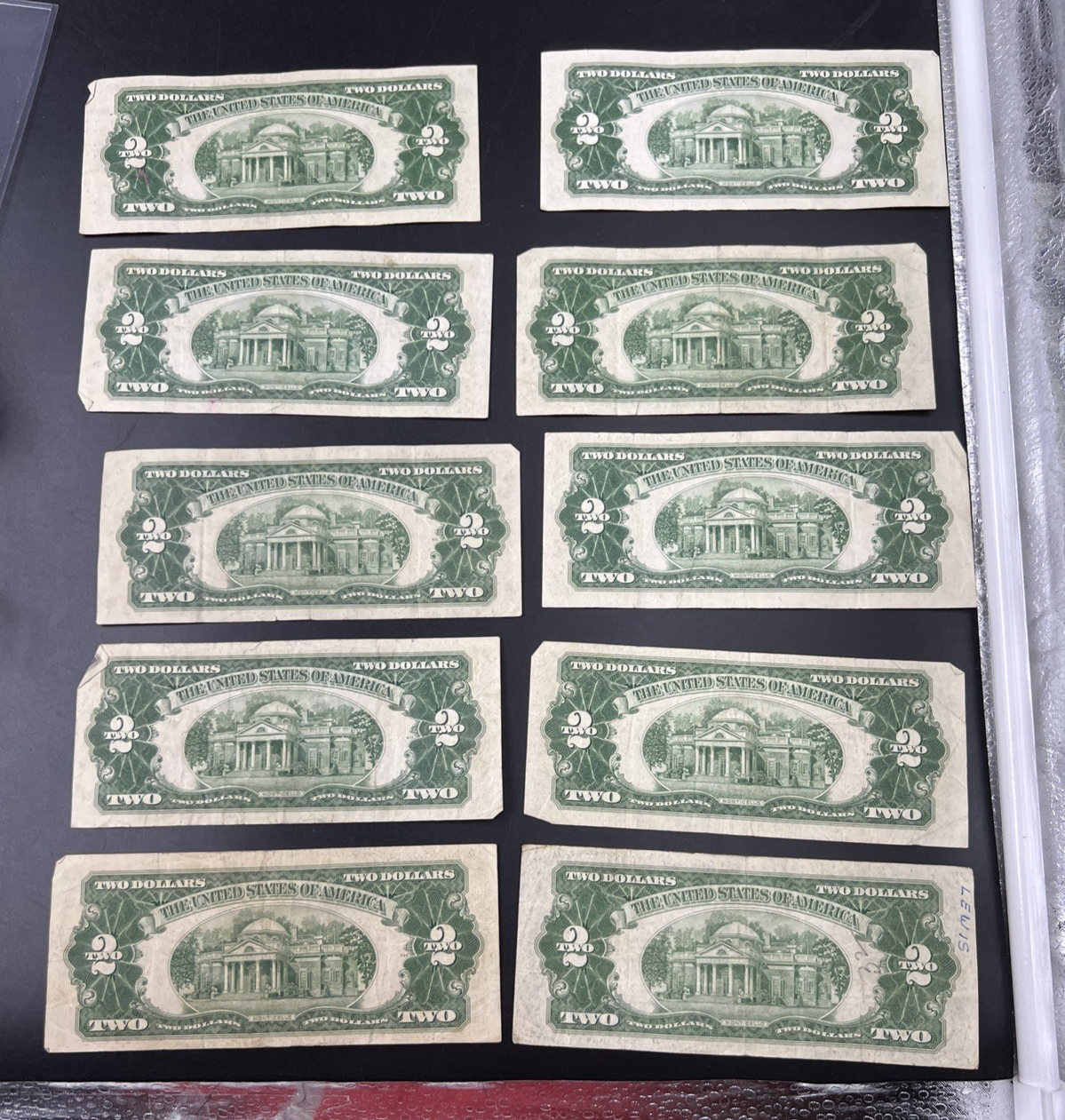 Lot of 10 1953 $2 USN Red Seal Legal Tender Bills VG Very Good + Circ #557