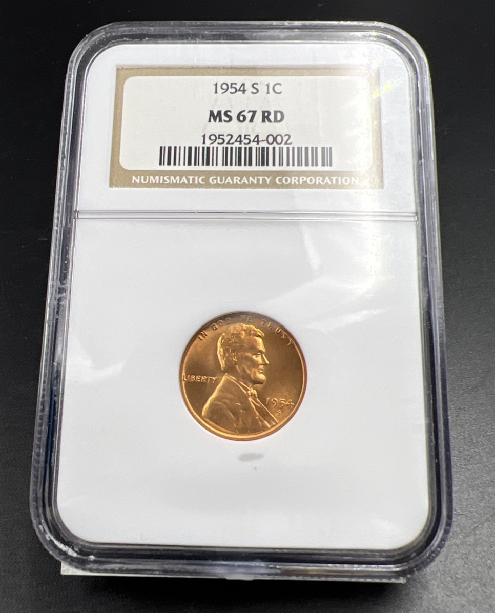 1954 S 1c Lincoln Wheat Cent Penny MS67 Red Gem BU UNC #002