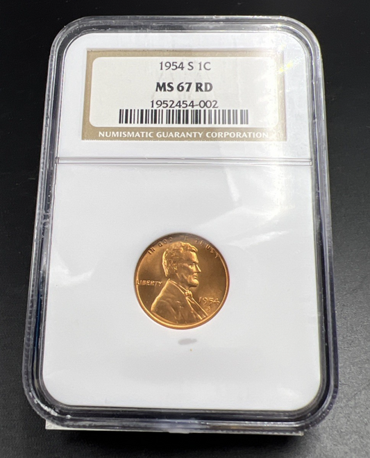 1954 S 1c Lincoln Wheat Cent Penny MS67 Red Gem BU UNC #002