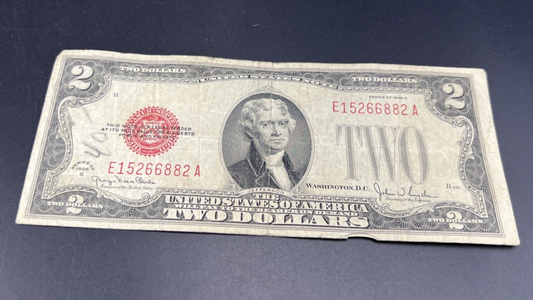 1928 G $2 Two Dollar Legal Tender United States Red Seal Note G / VG Circ #6688