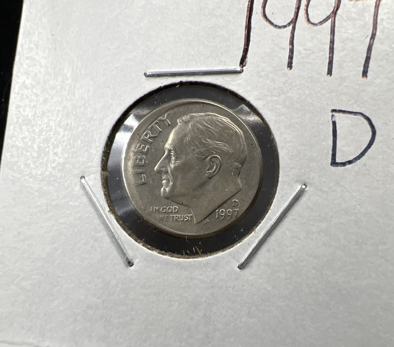 Off Center Broadstrike 1997 D 10c Roosevelt Dime Coin XF EF Extra Fine Circ