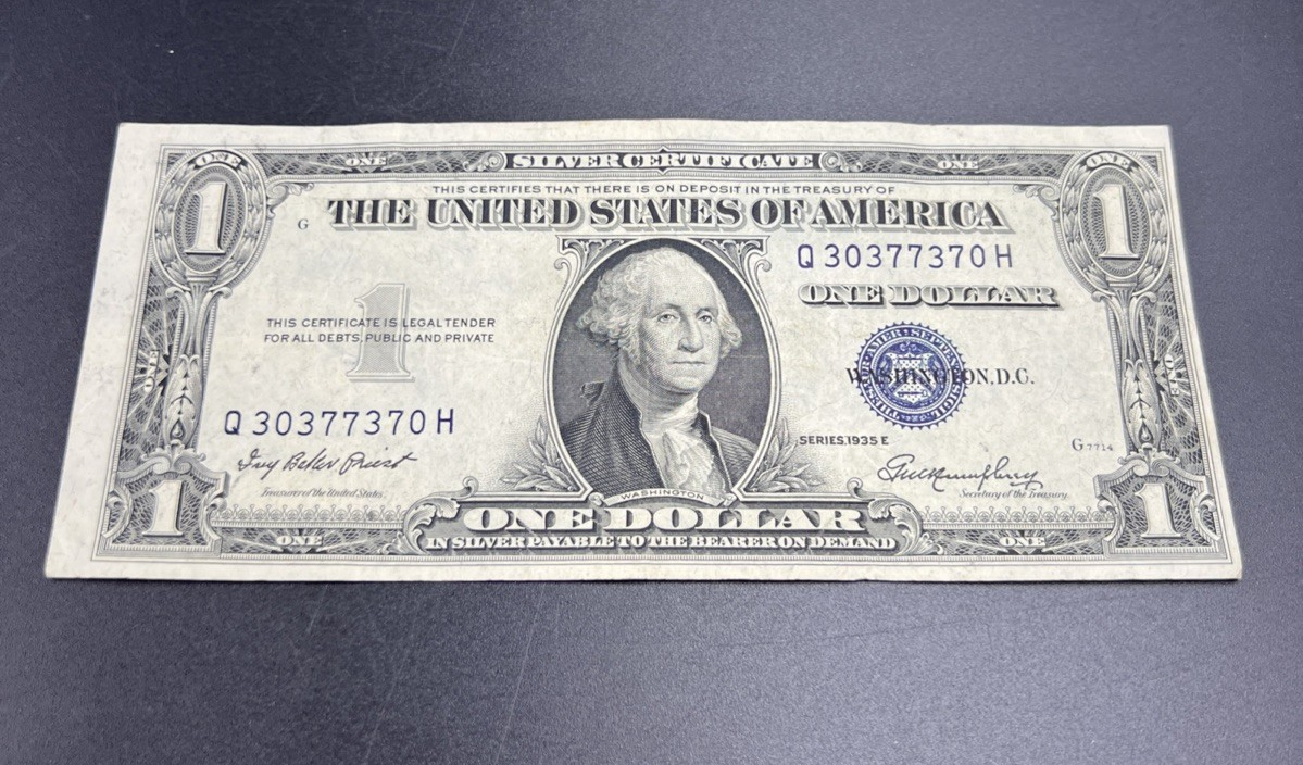 1935 E $1 One Dollar Silver Certificate CH VF Very Fine Circ neat Serial #370