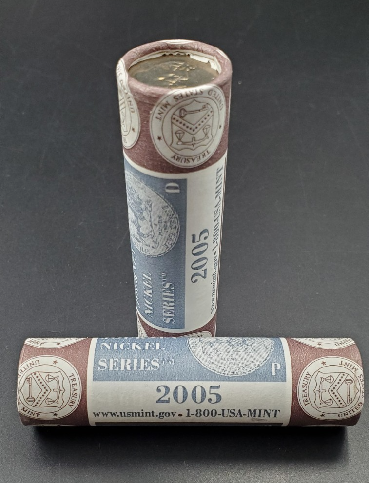 2005 P and D Jefferson Nickel Bison Westward Journey  OBW 2 Rolls Mint Wrapped