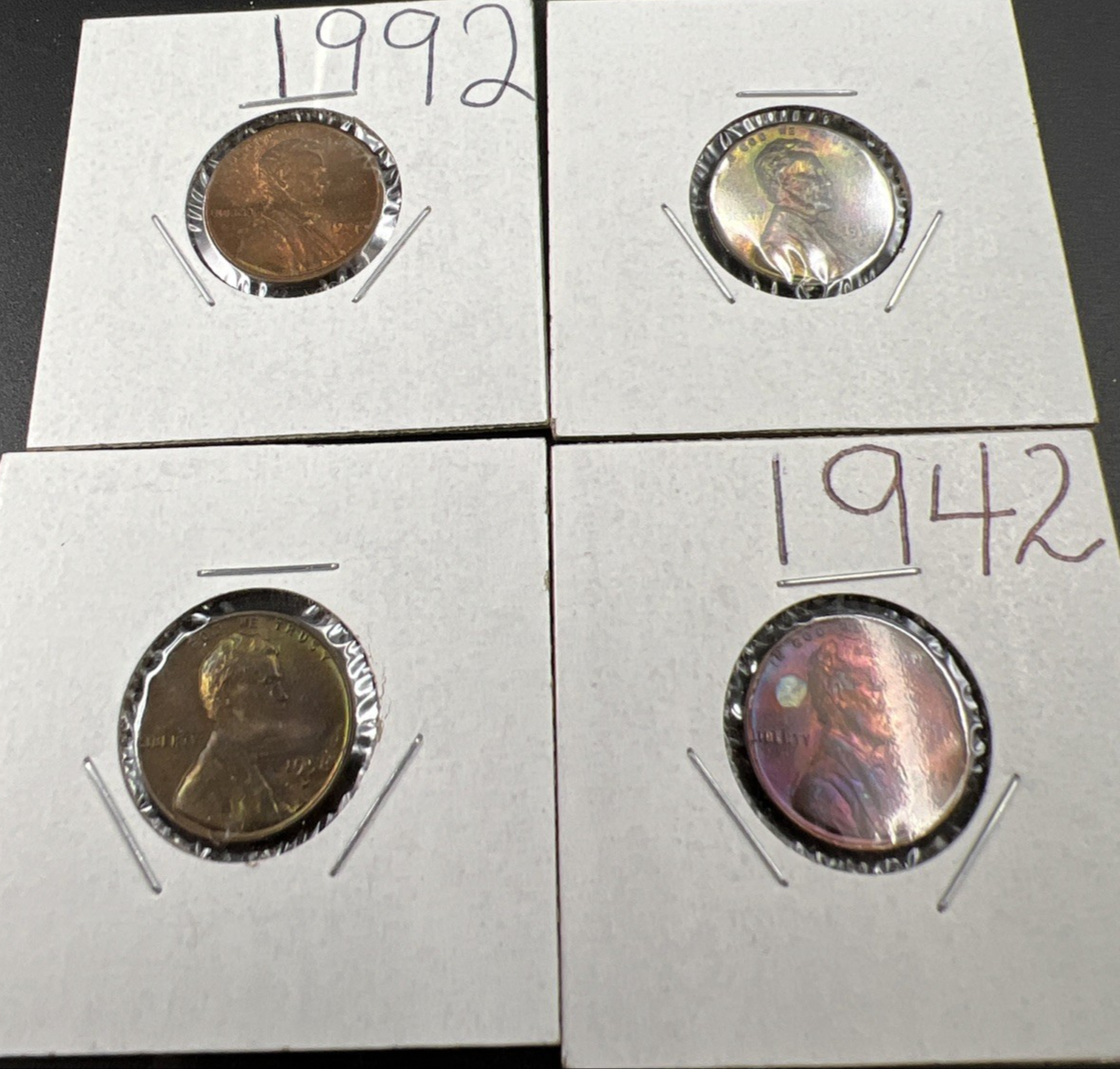 Lot of 4 AU / UNC Toner Lincoln Cent Coins 1942 1992 1958 1959 SK#a