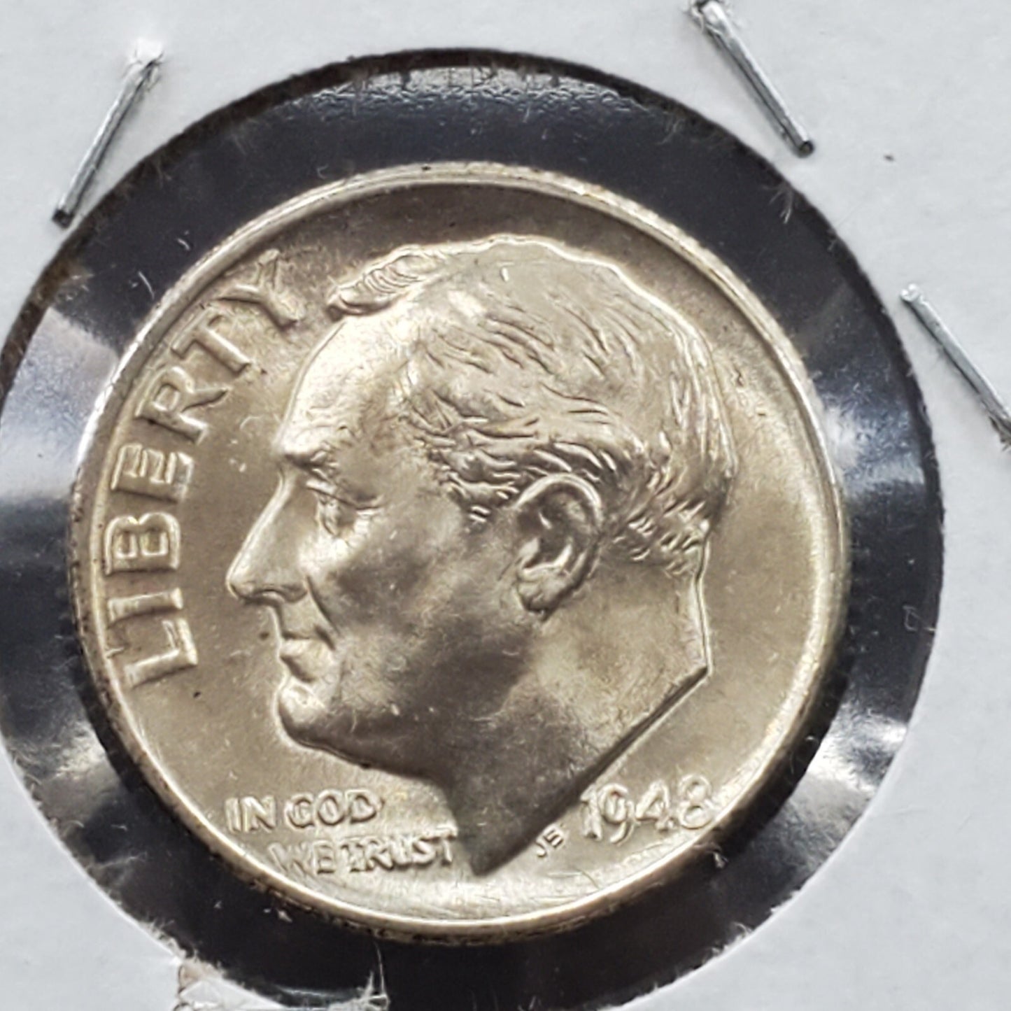 1948 D Roosevelt 10c Silver Dime Coin Struck Thru Error Choice BU UNC