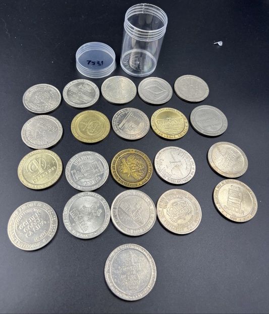 Lot of 21 $1 Casino Dollar Gaming Tokens Metal Circulated Conditions SKU#7531