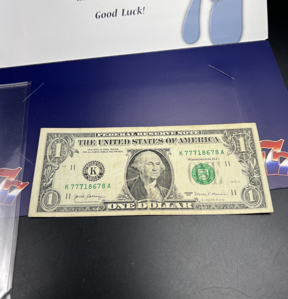 2017 $1 FRN Federal Reserve Note Lucky Serial Number 77718678 Very Circ