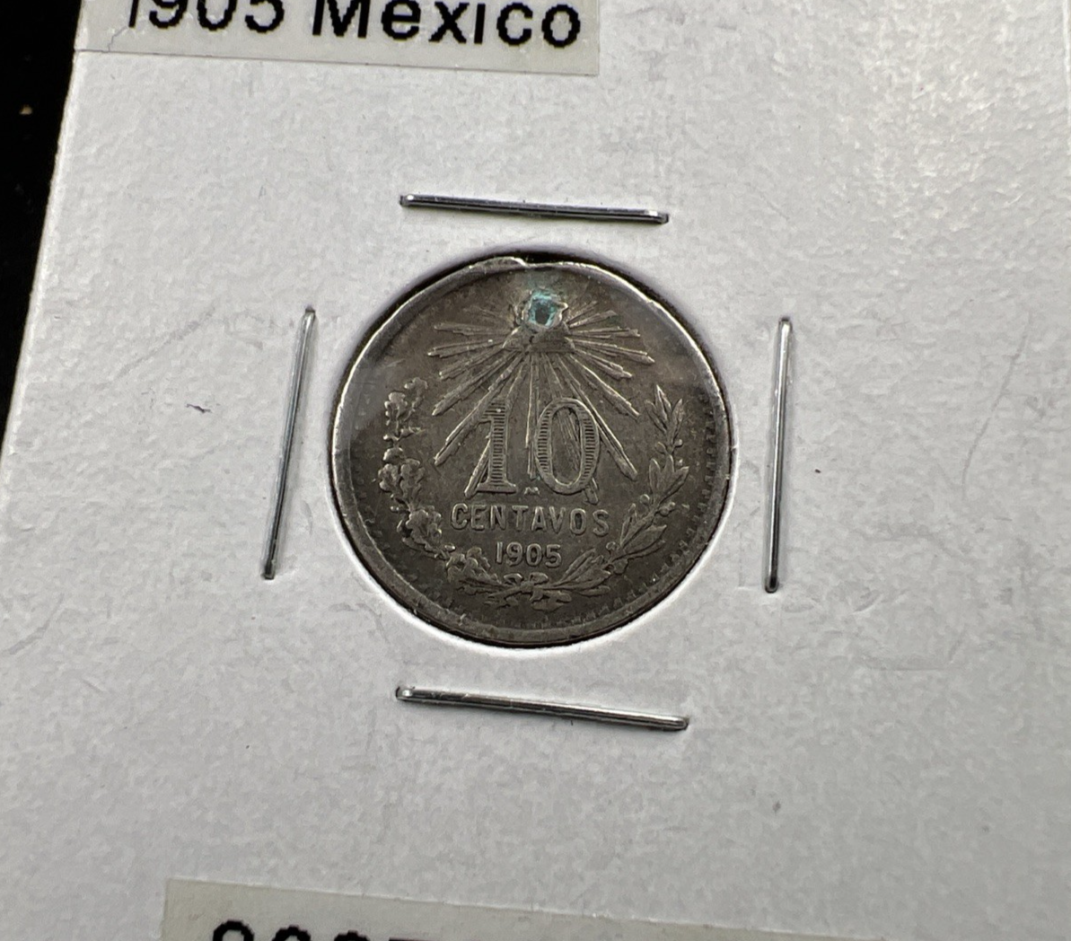 1905 Mexico 10 Centavos Silver Coin VF Details Holed