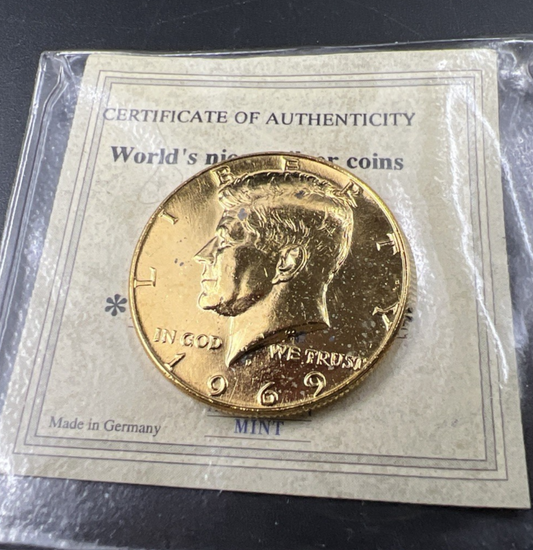 Plated 1969 D 40% Silver Kennedy Half Dollar Coin