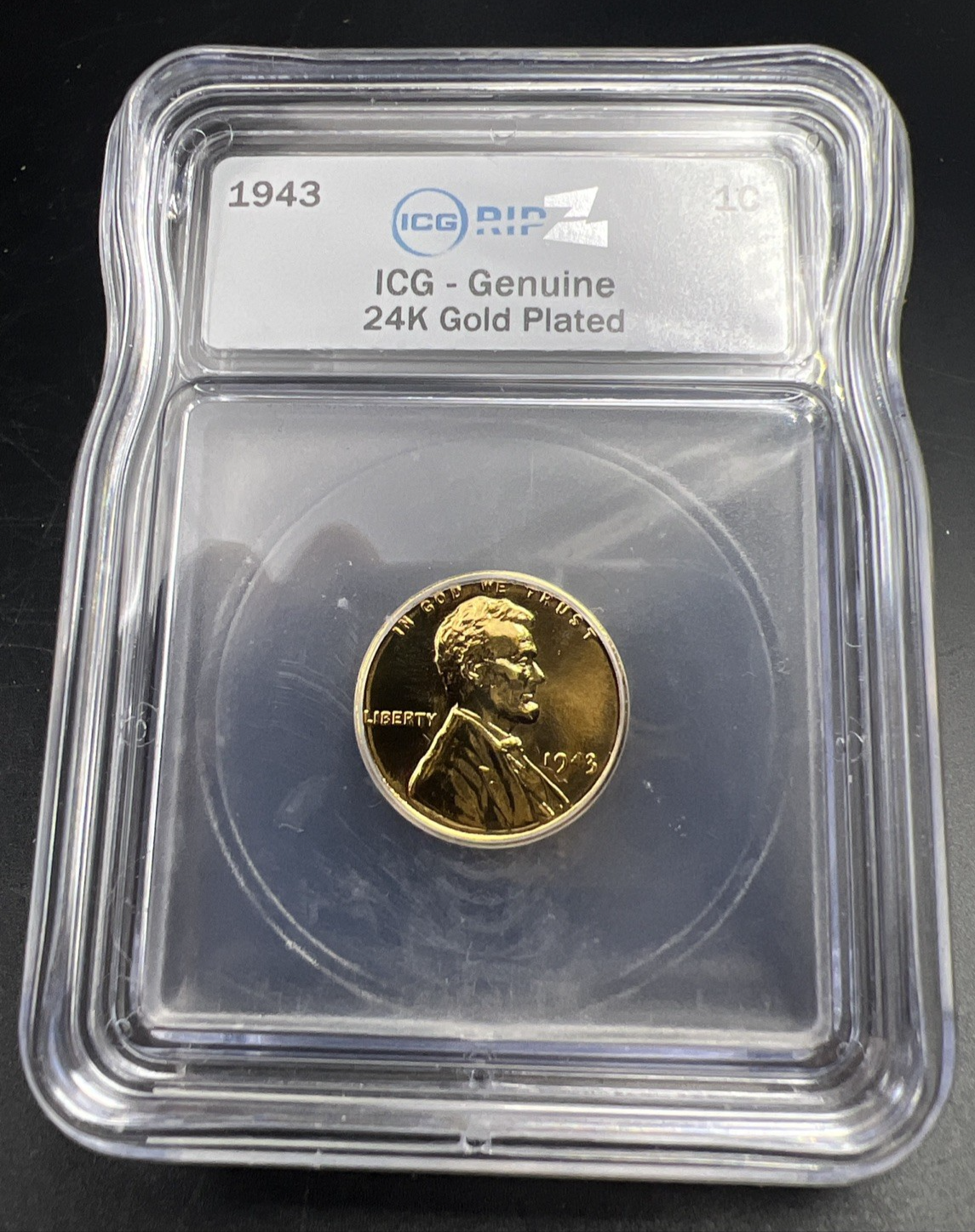 1943 1c Lincoln Steel Wheat Cent Penny Coin ICG 24K Plated