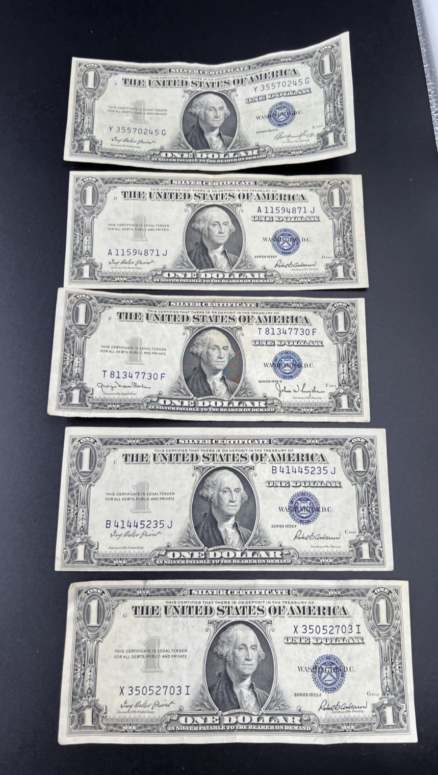 Lot of 5 1935 Silver Certificates Fine / VF Circ #703
