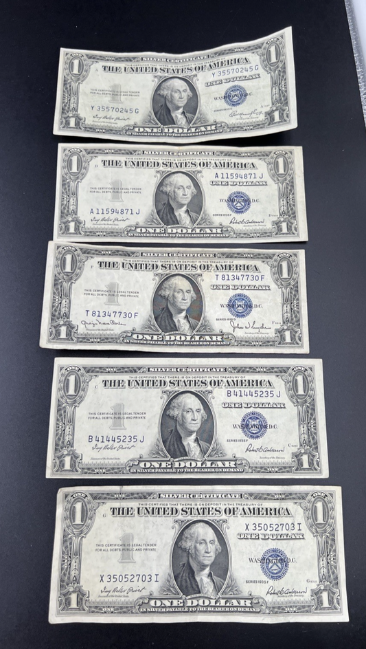 Lot of 5 1935 Silver Certificates Fine / VF Circ #703