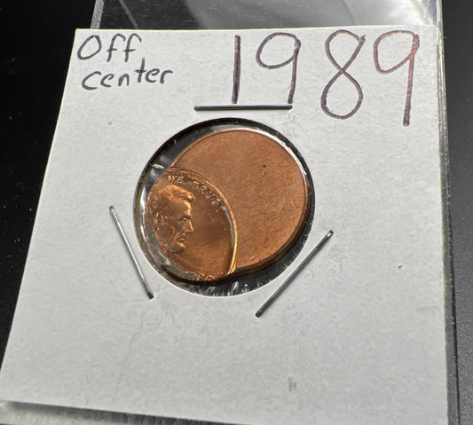 1989 1c Lincoln Memorial Cent Penny 60% Off Center BU UNC RB sk#3A