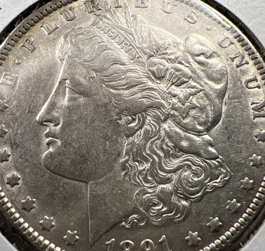 1891 P $1 Morgan Silver Dollar Coin Top 100 Vam 2 Double Ear CH AU About UNC