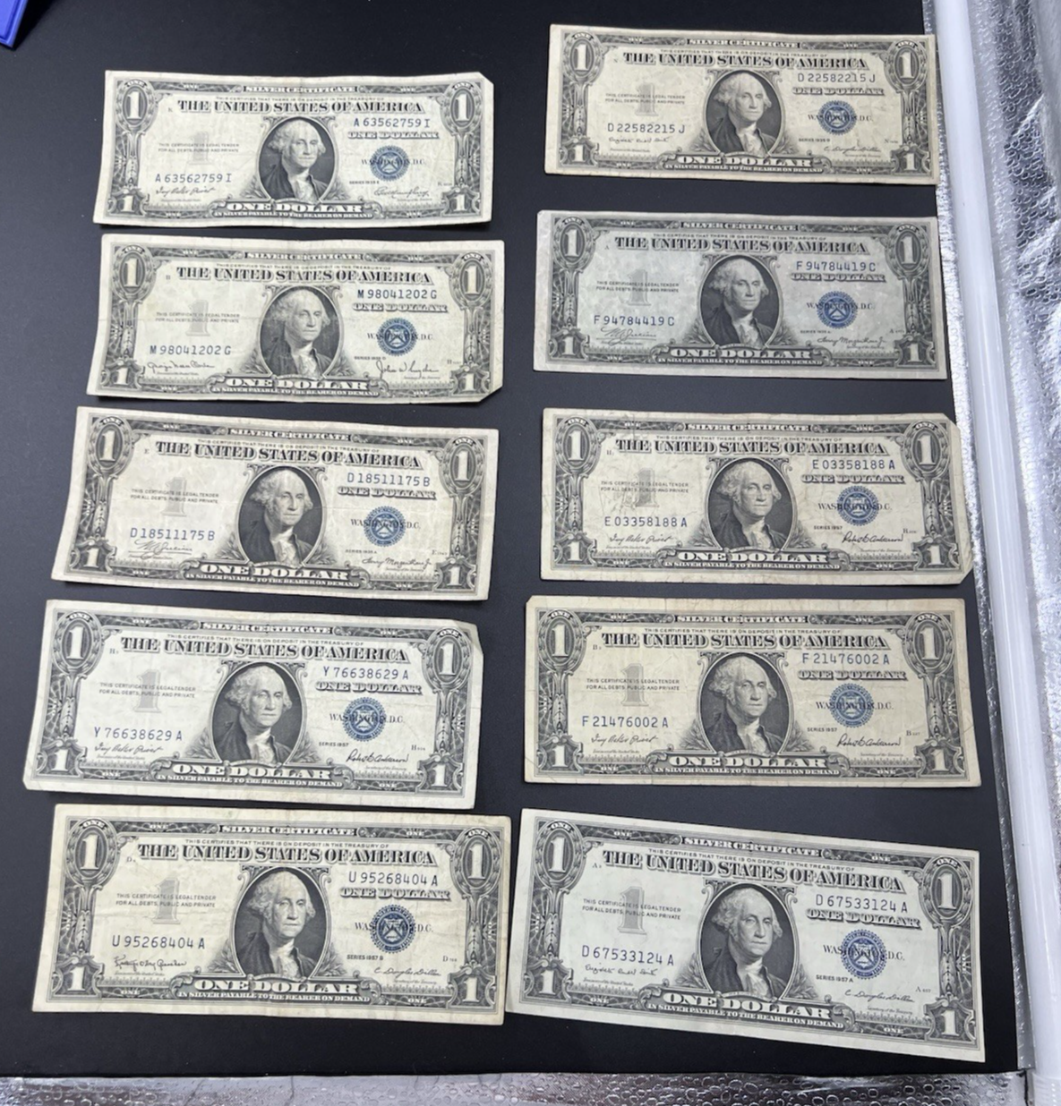 Lot of 10 1957 / 1935 $1 One Dollar Silver Certificate Blue Seal Notes VG #404