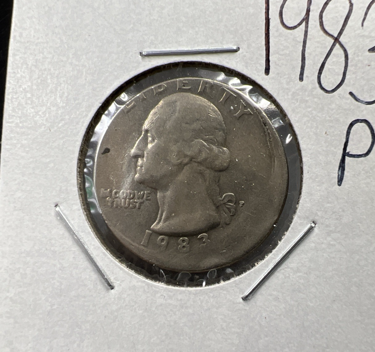 1983 P 25c Washington Quarter Coin 20% Off Center Error Coin XF / AU