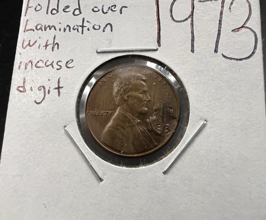Major Fold Over Lamination Error 1973 1c P Lincoln Memorial Cent Penny AU