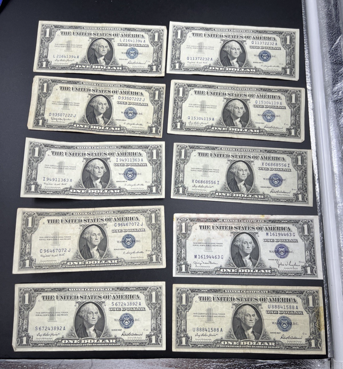 Lot of 10 1957 / 1935 $1 One Dollar Silver Certificate Blue Seal Notes VG + #892