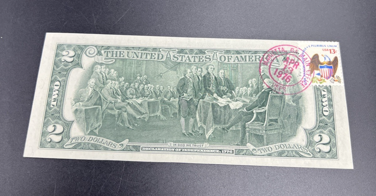 1976 Bicentennial $2 Two Dollar Bill Postmarked FDOI Marietta GA Main Office