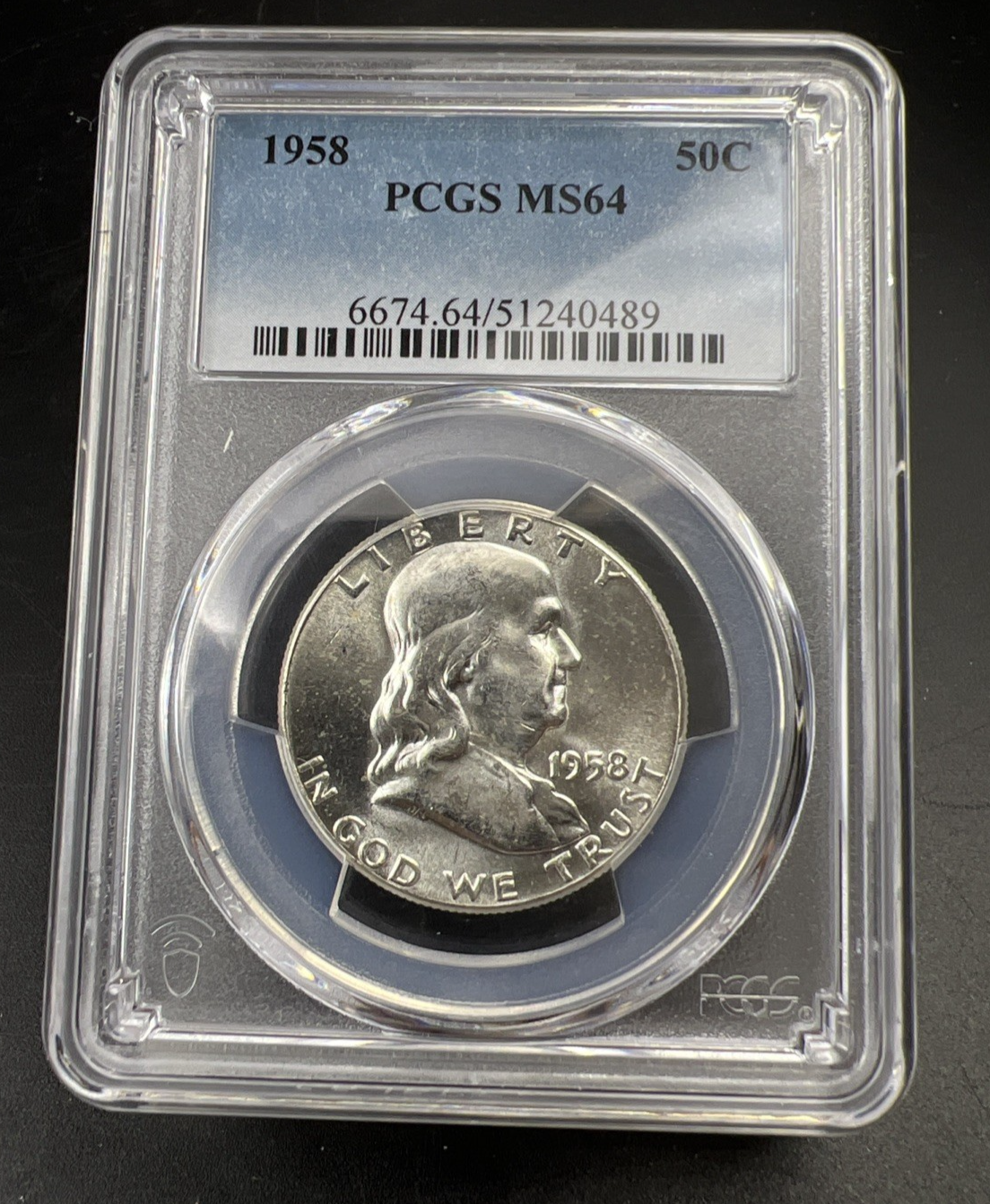 1958 P 50c Franklin Silver Half Dollar Coin PCGS MS64 CH BU Certified #89