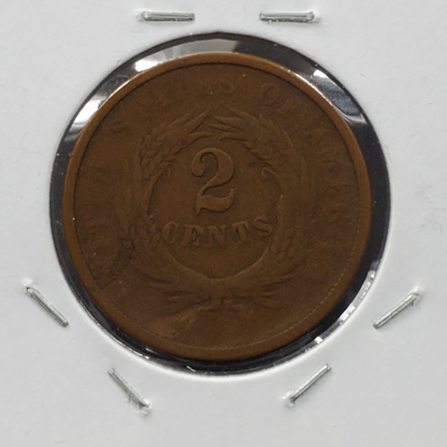 1868 2C Two Cent Copper Coin Piece VG Very Good / Fine REV Struck Thru Greas