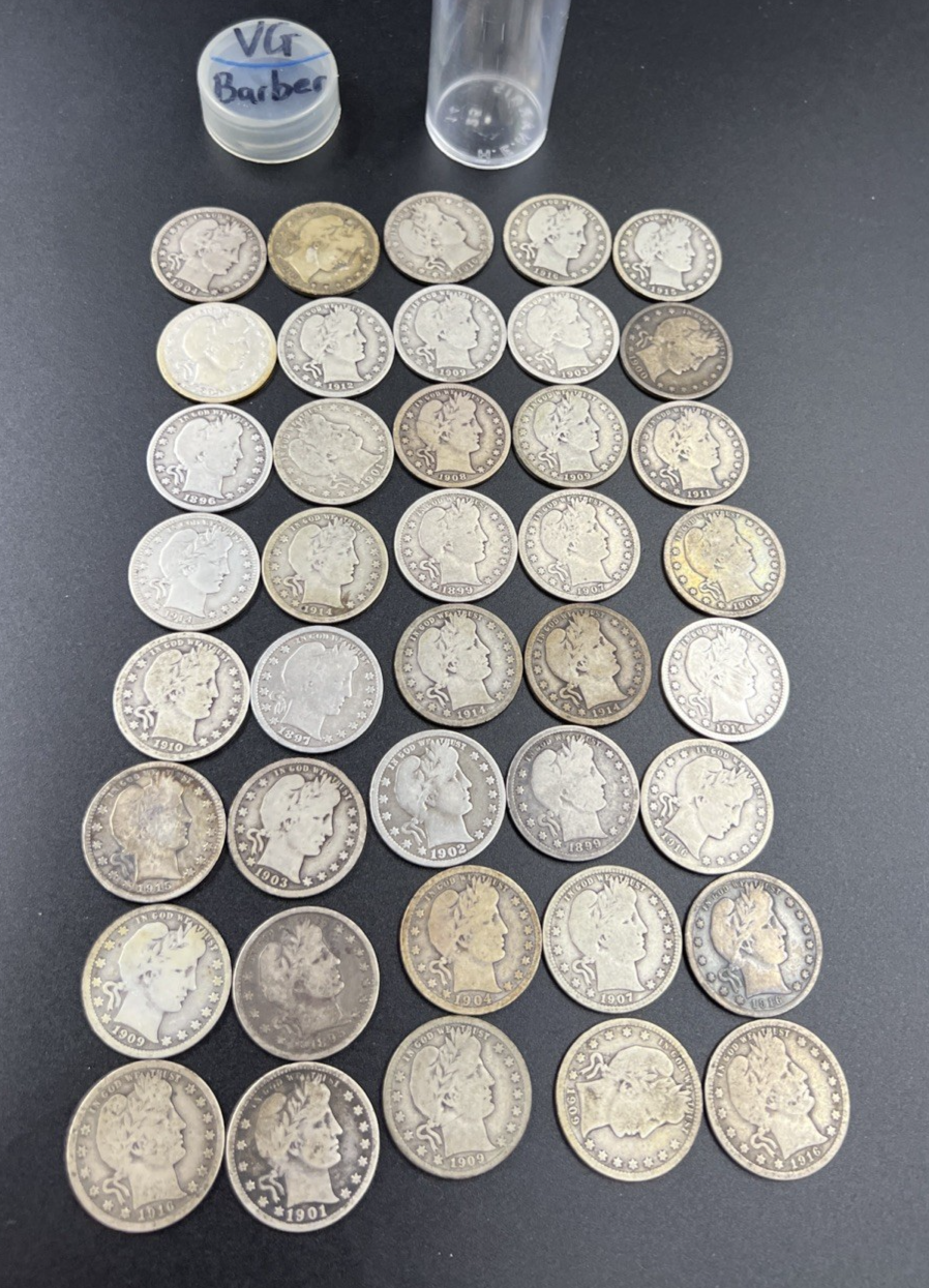 Barber Quarters 90% Silver Coin Quarter Roll $10 Face Value 40 Coins VG SKU#1A