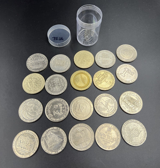 Lot of 20 $1 Casino Dollar Gaming Tokens Metal Circulated Conditions SKU#7536