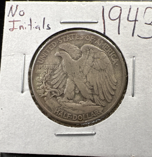 1943 P Walking Liberty Half Dollar Coin Missing Initials Variety CH VF Very Fine