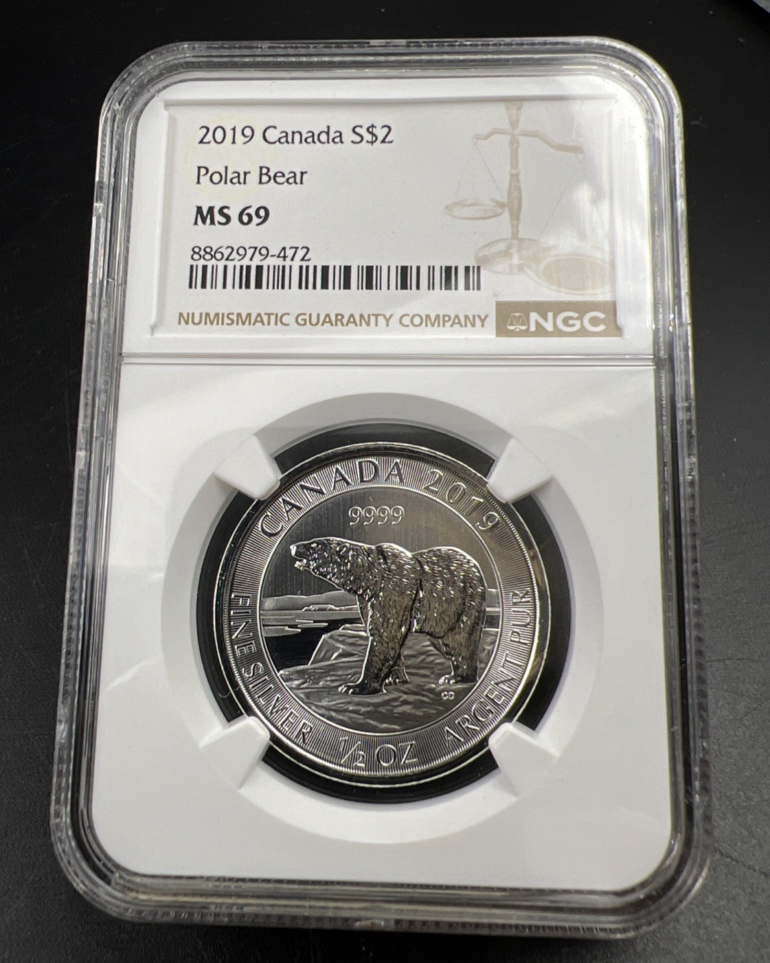2019 Canada S$2 1/2 Oz Canada Silver Polar Bear Coin NGC MS69 Certified #472
