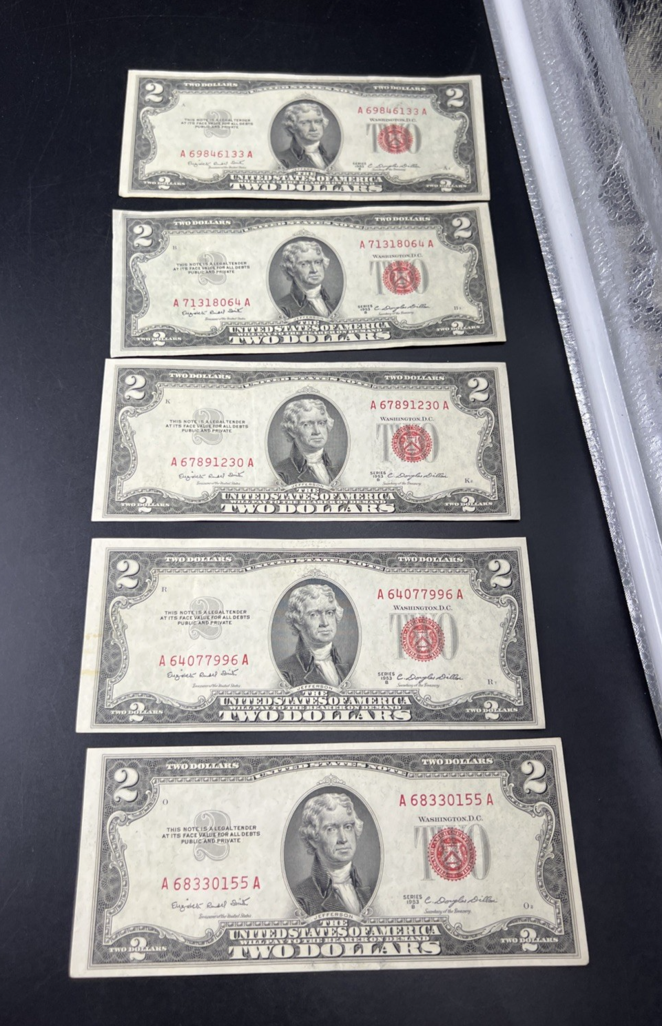 Lot of 5 1953 B $2 USN United States Notes CH VF Very Fine Circ #155