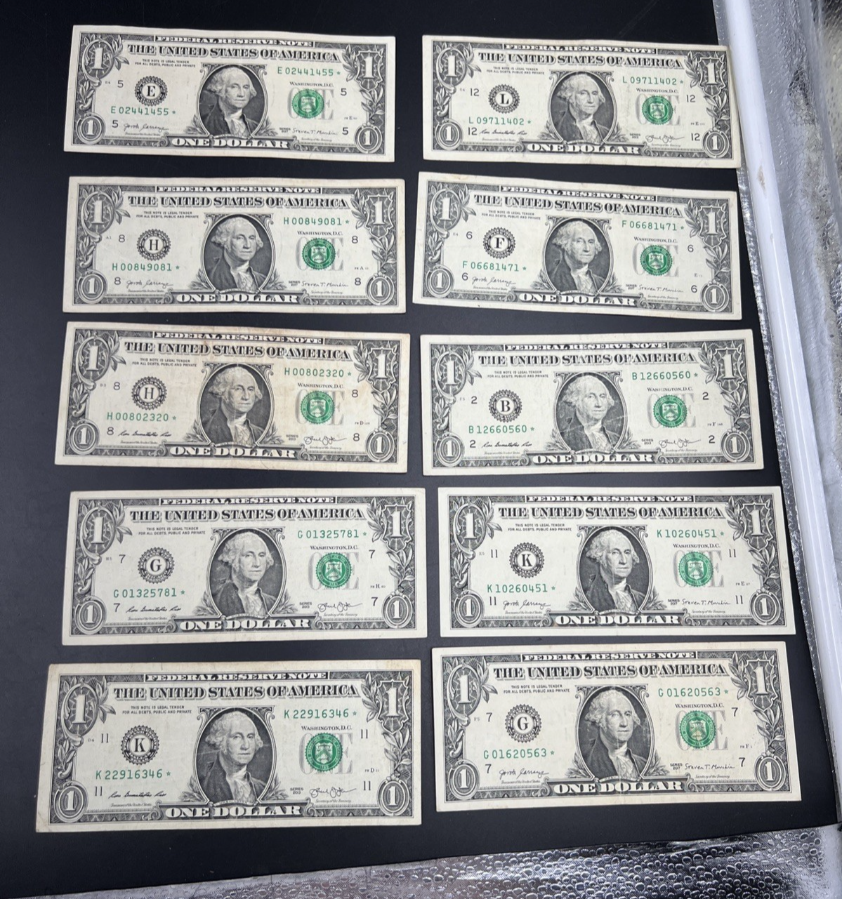 Lot of 10 2013 2017 Star * $1 FRN Federal Reserve Notes Circ #346
