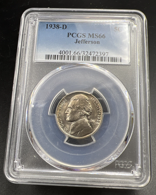 1938 D 5c Jefferson Nickel Coin MS66 Gem BU UNC #397