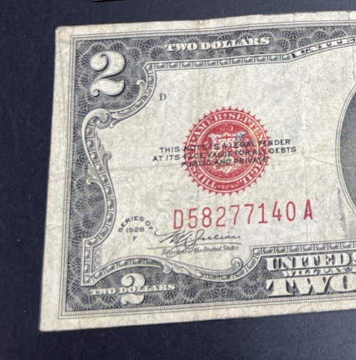 Lot of 2 1928 F $2 USN United States Note Red Seal Bills VG Circ #140