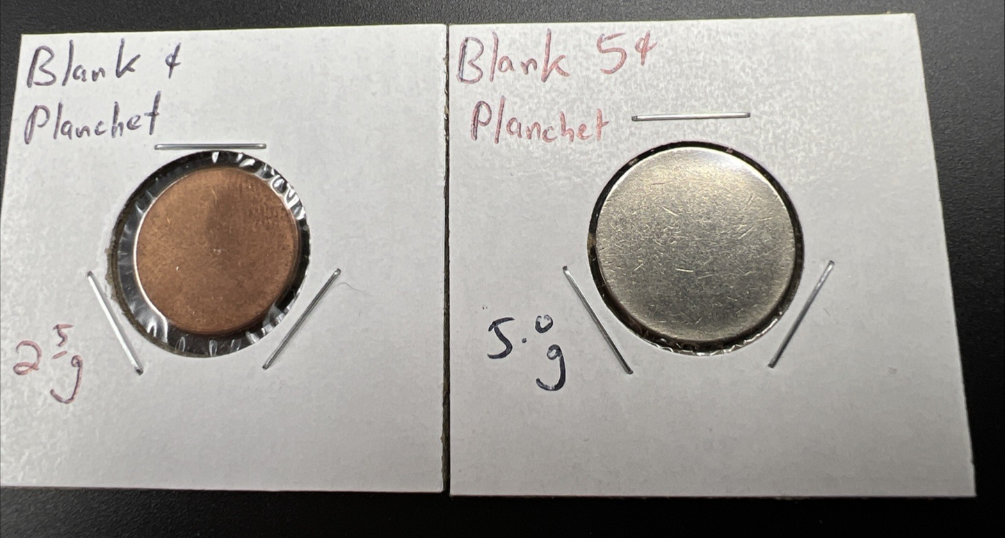 Blank Planchet Error Collector's lot 1c & 5c US Cent & Nickel Planchets UNC #a