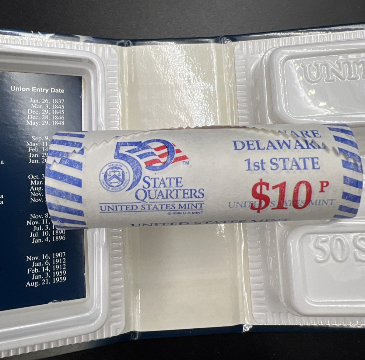 US Mint Certified 1999 P 25c Delaware State Statehood Quarter Roll BU UNC