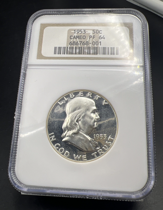 1953 P 50c Franklin Silver Half Dollar Coin NGC PF64 Cameo #001