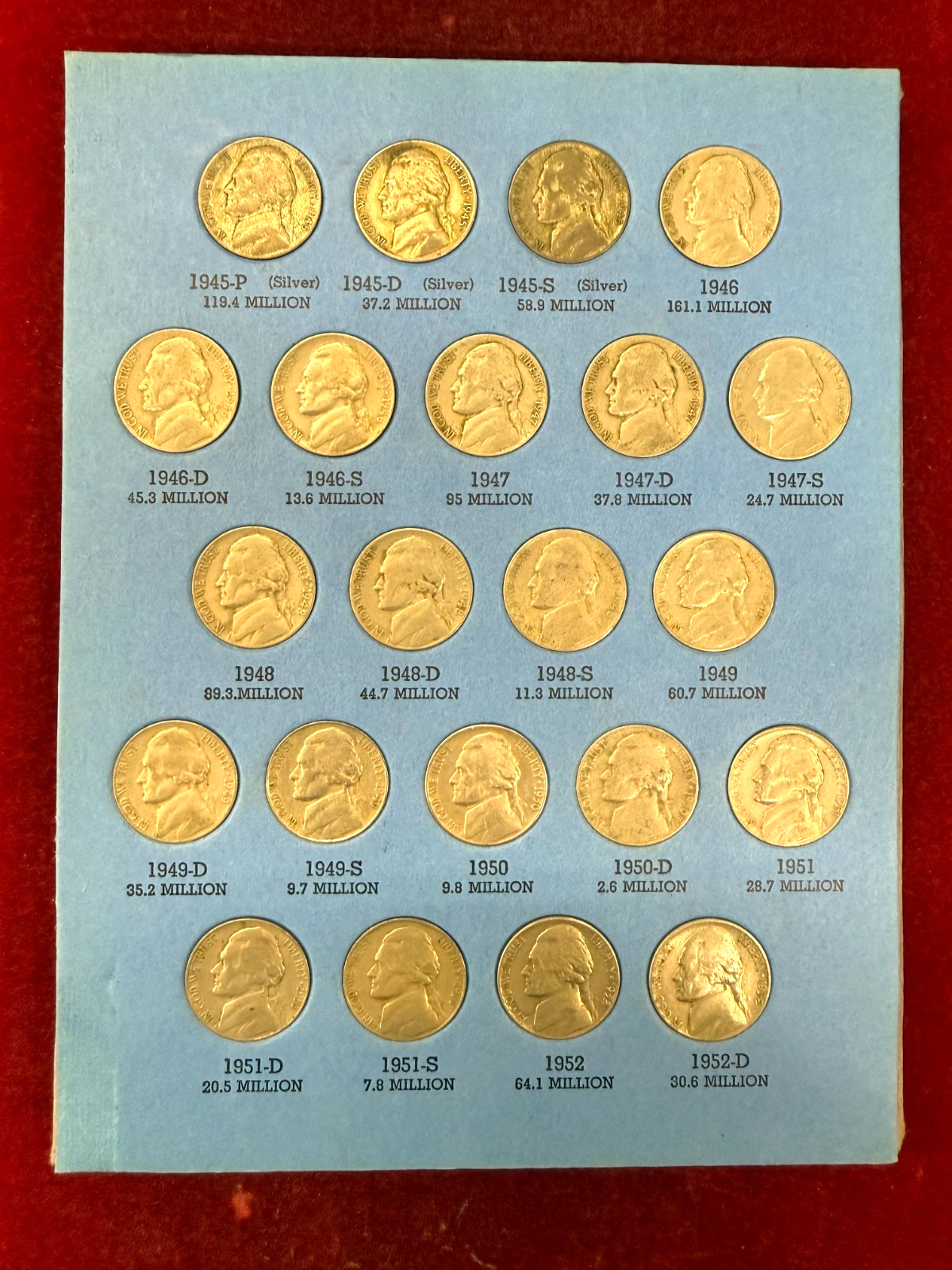 1938-1961 PDS COMPLETE JEFFERSON SET WITH SILVER- 65 COLLECTOR QUALITY COINS🔥**
